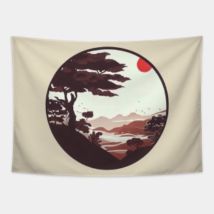 beautiful japanese landscape illustration Tapestry