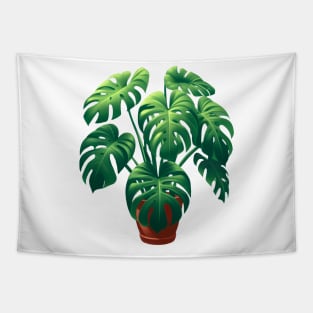 Houseplant Green Wild Monstera Deliciosa - Modern Cartoon Painting - White Outline Tapestry