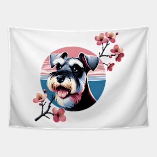 Miniature Schnauzer's Spring Joy Amid Cherry Blossoms Tapestry