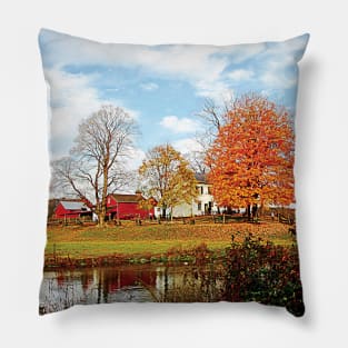 Farms - Farm by Pond in Autumn Pillow