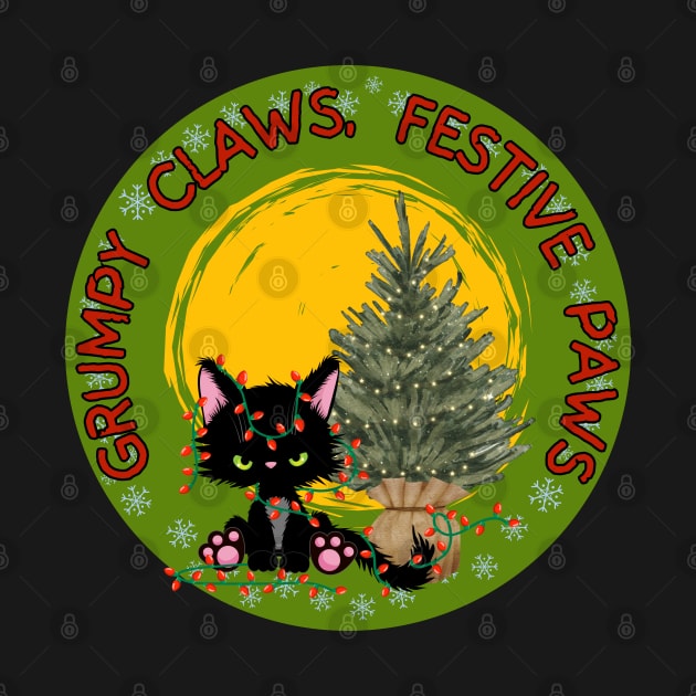 Funny Christmas lights cat grumpy Claws, Festive Paws by Shean Fritts 