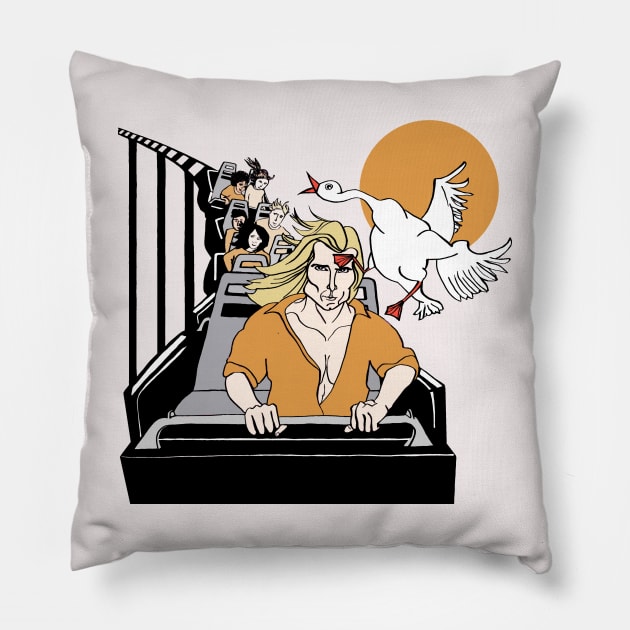 Fabio Gets Goosed Pillow by JessieWeinbergArt