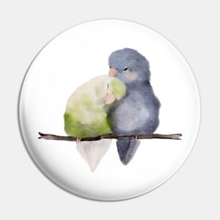 Budgies in Love Watercolor Pin