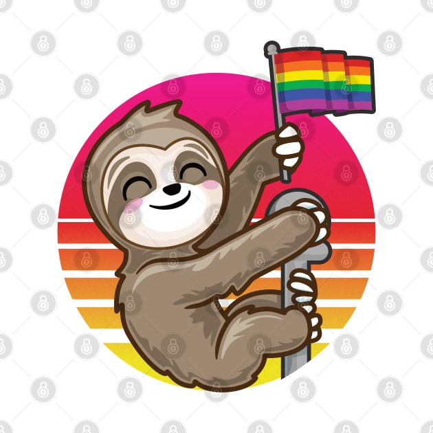 Sloth with Rainbow Flag Pride Retro Vintage by PnJ