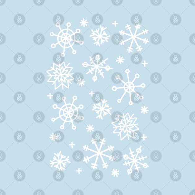 White Doodle Snowflake Pattern on a Light Blue Background, made by EndlessEmporium by EndlessEmporium