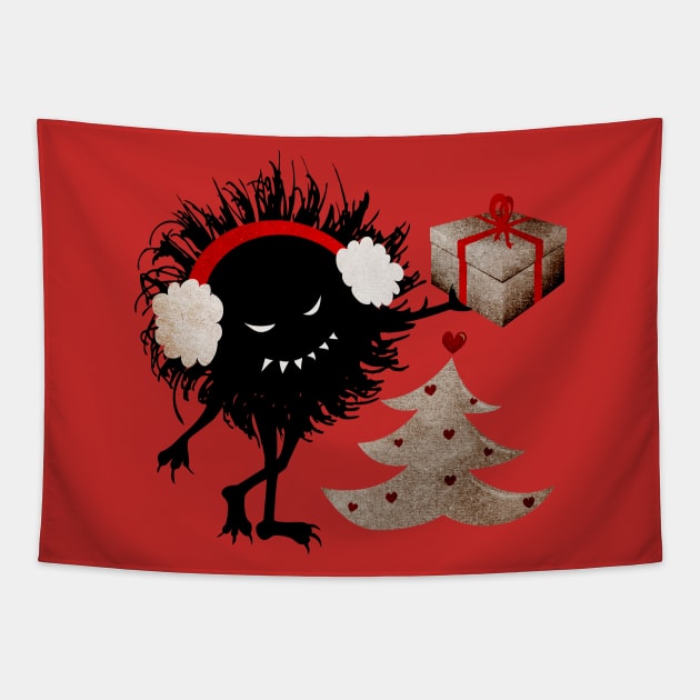 Funny Evil Bug Gives Christmas Present Tapestry by Boriana Giormova