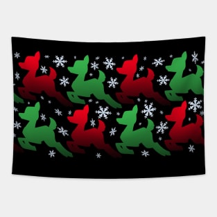 Gift Wrapp'd - Red & Green Deer, Black Background Tapestry