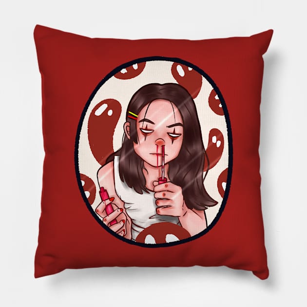 Mirror Horror (Red) Pillow by Tired Pirate