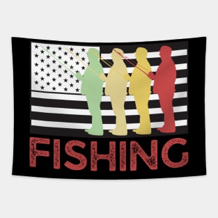 Fishing Team Vintage American Flag Tapestry