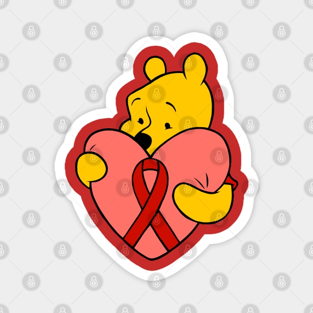 Yellow Bear Hugging an Awareness ribbon (red) Magnet by CaitlynConnor