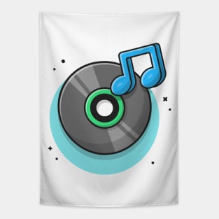 Vinyl Disk Music with Tune and Note of Music Cartoon Vector Icon Illustration (2) Tapestry