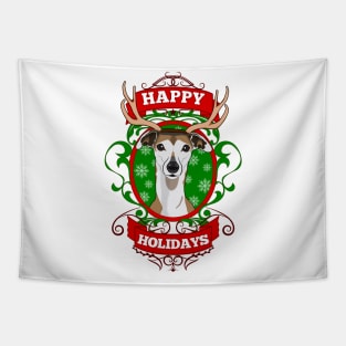 Christmas Happy Holidays Puppy Reindeer Antlers Tapestry