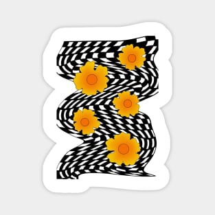 Trippy Psychedelic Checkered Seventies Flower Design Magnet