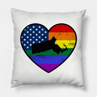 Massachusetts United States Gay Pride Flag Heart Pillow