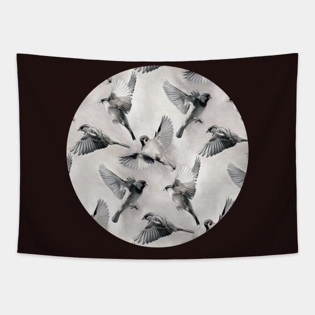 Sparrow Flight - monochrome Tapestry by micklyn