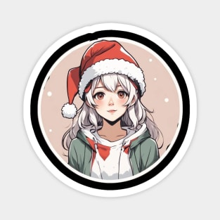 Cute white haired Anime girl in red hat Magnet