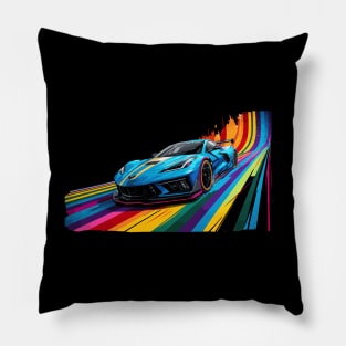 Rip Tide Blue C8 Corvette Supercar Racecar Muscle Car Rapid Blue Rainbow Road Corvette C8 Pillow