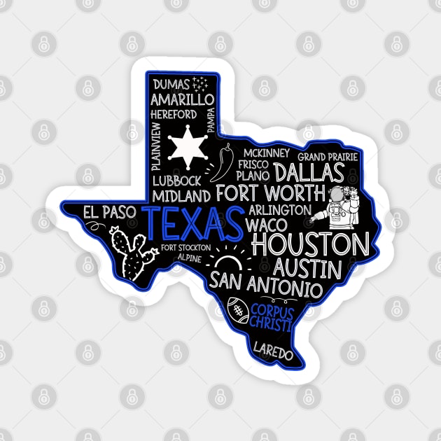 Corpus Christi Texas cute map Houston San Antonio Dallas Austin Fort Worth El Paso Magnet by BoogieCreates