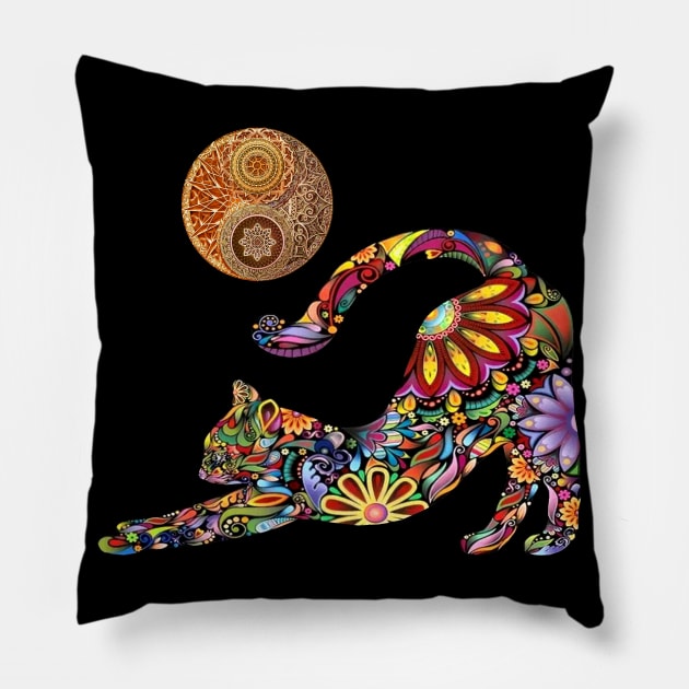 Yoga Cat Yin Yang Symbol Pillow by Atteestude