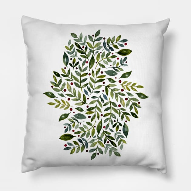 Seasonal branches and berries - sap green and burgundy Pillow by wackapacka