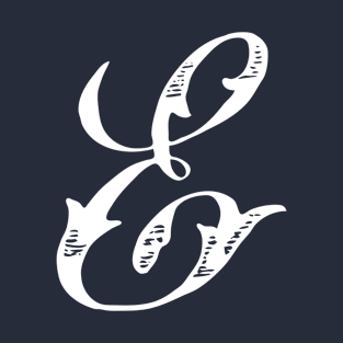 Vintage Stylish White Navy Blue Monogram Letter E T-Shirt