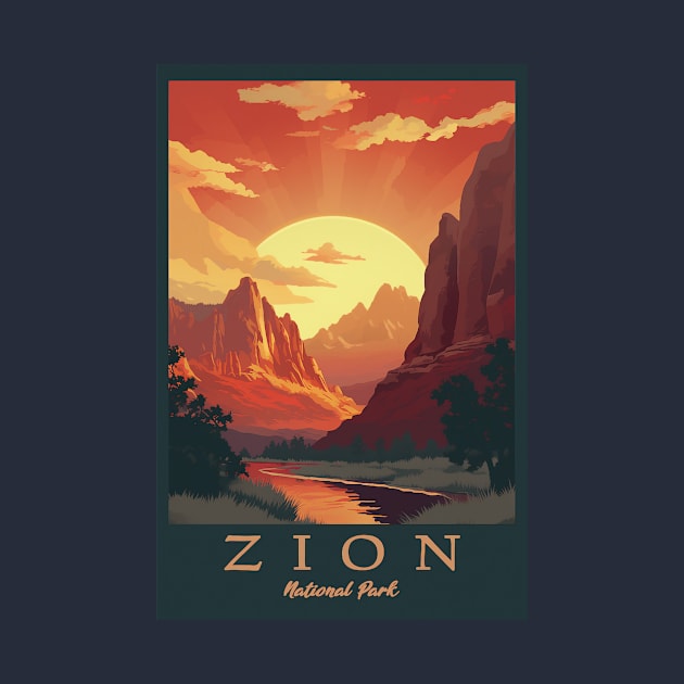 Zion National Park Vintage Travel Poster by GreenMary Design