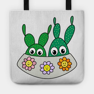 Cute Cactus Design #258: Angel Wings Cacti In Flowery Pot Tote