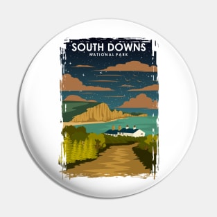 South Downs National Park Vintage Minimal Retro Trael Poster at Night Pin