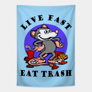 Live fast, eat trash. Funny Opossum meme Tapestry