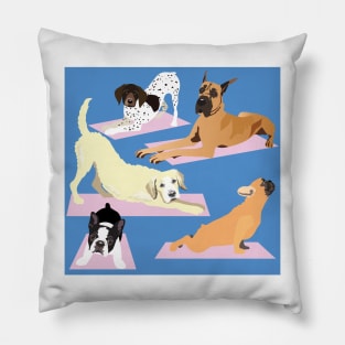 Yoga Dogs Denim Blue and Pink Pillow