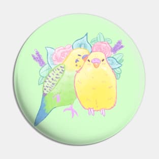 Snuggling Budgies Pin