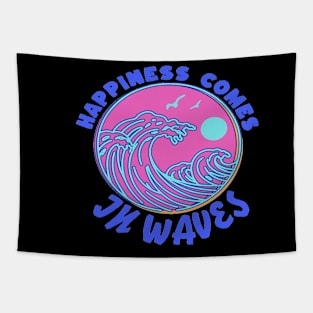 Happiness Comes In Waves, Hello Summer Vintage Funny Surfer Riding Surf Surfing Lover Gifts Tapestry