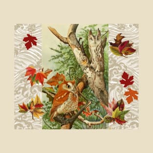 OWLS AMONG FALL LEAVES IN WOODLAND T-Shirt