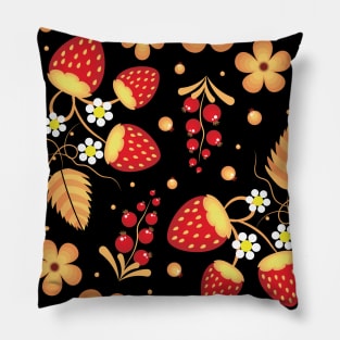 Russian folk art Khokhloma, floral pattern Pillow