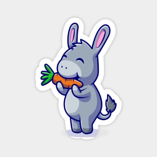 Cute Donkey Eating Carrot Cartoon Vector Icon Illustration Magnet