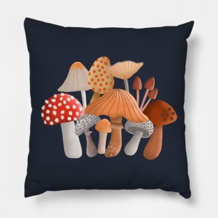 Mushrooms on Mossy Blue Pillow