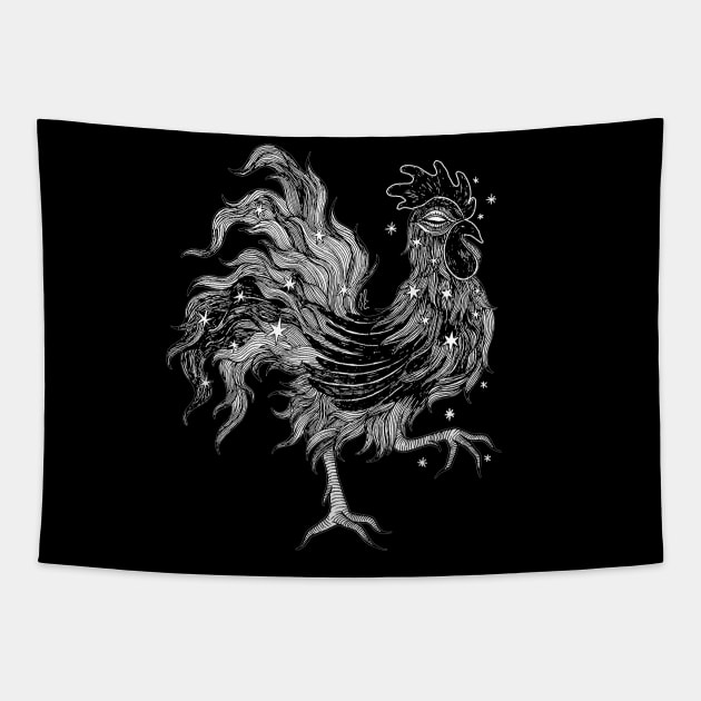 Black Rooster Tapestry by lOll3