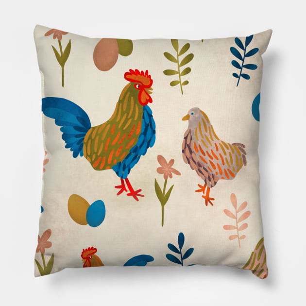 Farm chicken rooster illustration Pillow by Make My Place Shop