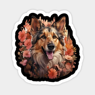 German Shepherd  Dog Vintage Floral Magnet