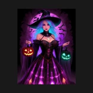 Halloween Spooky Neon Black Magic Witch T-Shirt