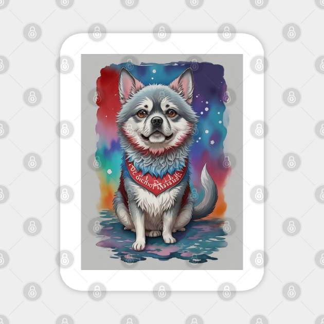 Watercolor Dog 4 - Japanese Retro Art Magnet by nextpensive