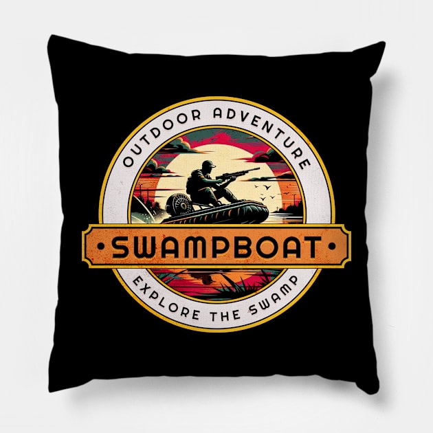 Swampboat Outdoor Adventure Design Pillow by Miami Neon Designs