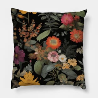 Night Garden with Colorful Flowers Pillow