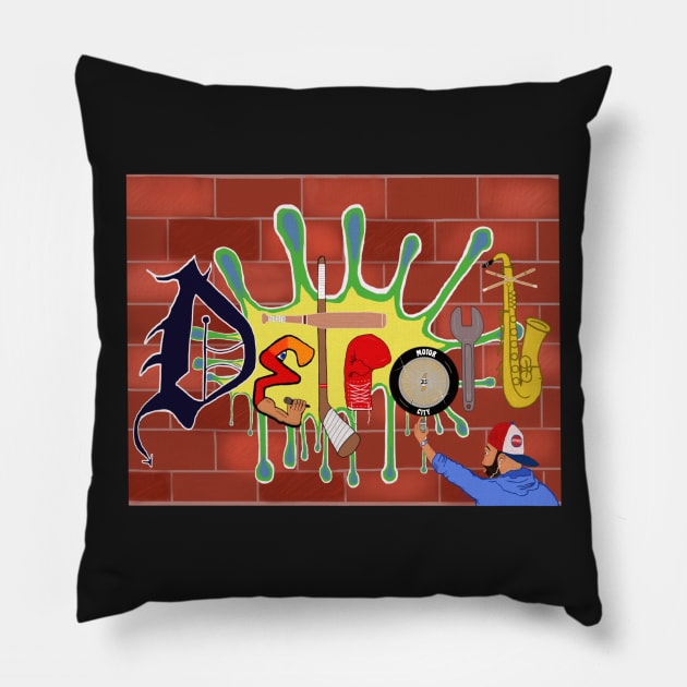 DETROIT-MOTOR CITY TAGGIN' Pillow by DRAWGENIUS