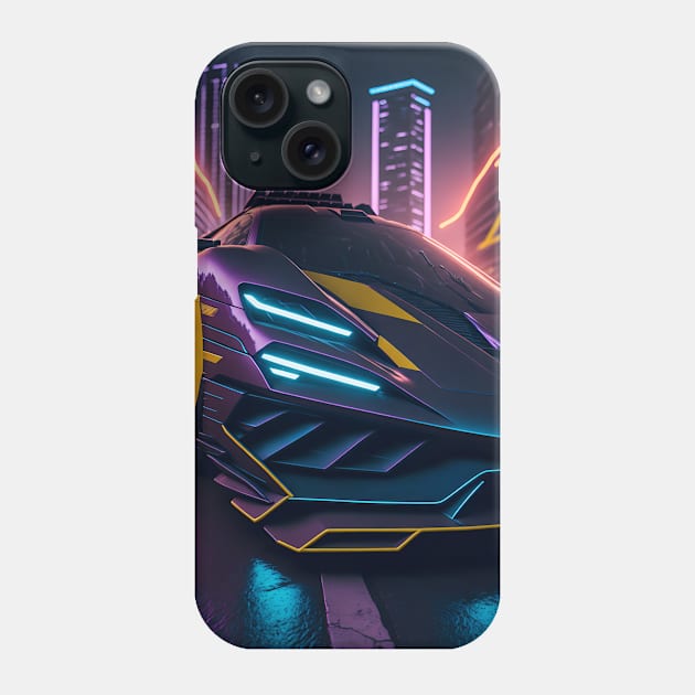 Dark Neon Sports Car in Japanese Neon City Phone Case by star trek fanart and more