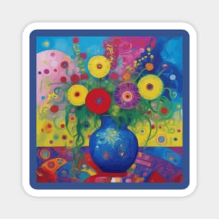 Bright Flowers in a Blue Vase Magnet