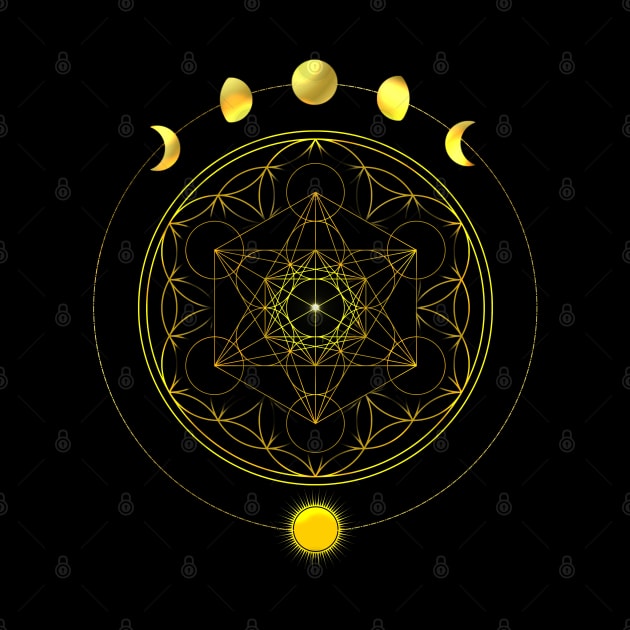Sun and Moon Phases Metatron's Cube Mandala by Bluepress