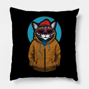 Cute Cartoon Cat in Jacket, Cap, and Sunglasses 6 Pillow