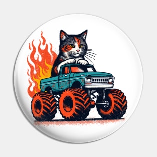 Funny Cat Driving A Monster Truck Pin