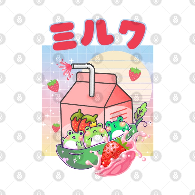 Kawaii Vaporwave Frogs Strawberry Milk Cottagecore by Sugoi Otaku Gifts